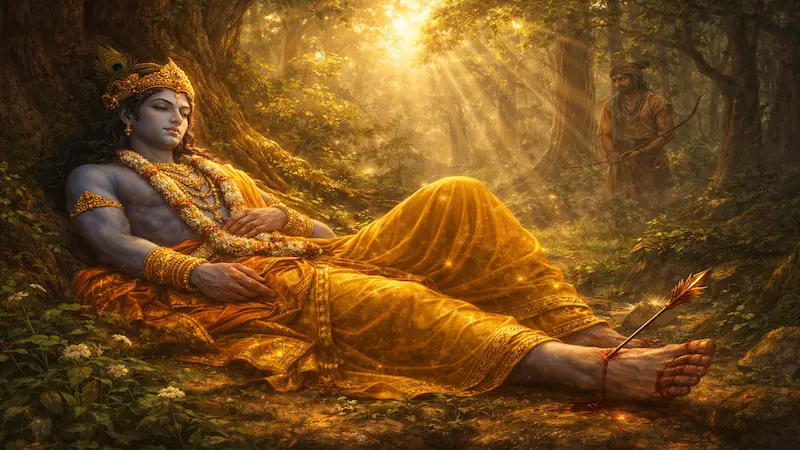 death of lord krishna forest hunter jara arrow peaceful ending