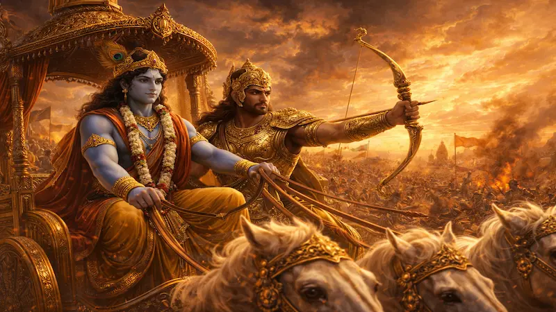 krishna arjuna chariot mahabharata battlefield kurukshetra war