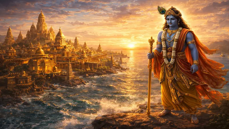 dwarka city lord krishna kingdom ocean ancient india golden city